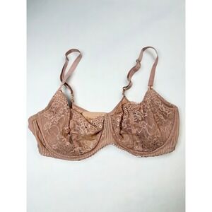 DOBREVA Womens Floral Lace Unlined Underwire Bra Nude Tan Sheer Scalloped Trim
